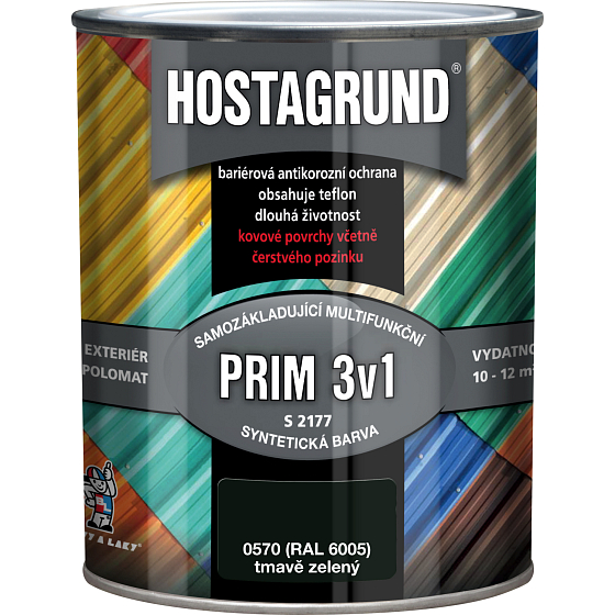 Hostagrund Prim 3v1 S2177 Grundierungs- und Deckfarbe für Metall, 0155 Antrazit, 600 ml