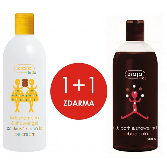 Ziaja Kids 2in1 Biscuit-Vanille-Eis-Shampoo und Duschgel 400 ml + Bubble Cola Duschgel für Kinder 500 ml, Duopack
