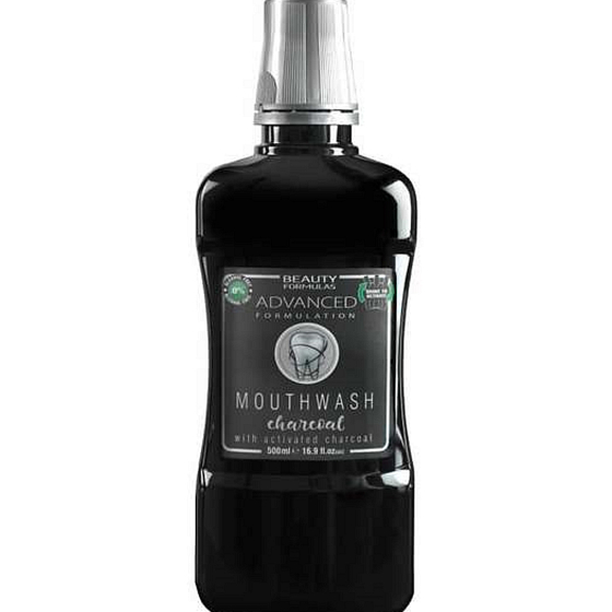 Beauty Formulas Charcoal Aktivkohle Mundspülung gegen Mundgeruch und Zahnfleischentzündung 500 ml