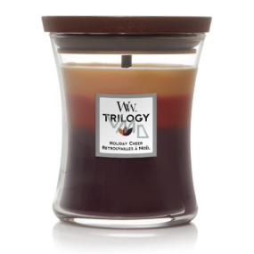 WoodWick Trilogy Holiday Cheer - Duftkerze mit Weihnachtsdocht und Holzdocht und Deckelglas Medium 275 g
