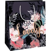 Ditipo Geschenkpapier Tasche 18 x 22,7 x 10 cm Dunkel mit Lovely Aufschrift