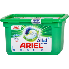 Ariel All in 1 Pods Mountain Spring Gelkapseln zum Waschen von weißer und leichter Wäsche 13 Stück 327,6 g Ariel All in 1 Pods Mountain Spring Gelkapseln zum Waschen von weißer und leichter Wäsche 13 Stück 327,6 g