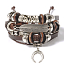 Mehrschichtiges Lederarmband, Feder + Mondsichel-Symbol, größenverstellbar