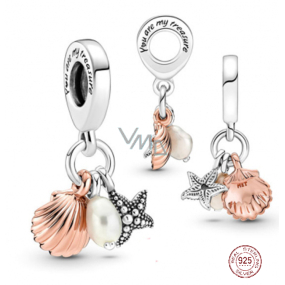 Charm Sterlingsilber 925 Seestern, Muschel, Süßwasserperle, 3-in-1 Anhänger für Armband, Meer Charm Sterlingsilber 925 Seestern, Muschel, Süßwasserperle, 3-in-1 Anhänger für Armband, Meer