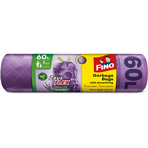 Fino Müllbeutel Zeus Flex Lavendel mit Zugband, 35 µ, 63 × 70 cm, 60 l, 8 Stk Fino Müllbeutel Zeus Flex Lavendel mit Zugband, 35 µ, 63 × 70 cm, 60 l, 8 Stk