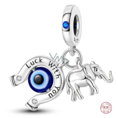 Charms Sterling Silber 925 Hufeisen, blaues Auge, Elefant, Glücksarmband Anhänger