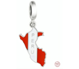 Charm Sterlingsilber 925 Peru Flagge - schwingende Karte, Anhänger für Reisearmband