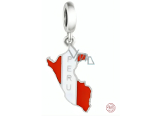 Charm Sterlingsilber 925 Peru Flagge - schwingende Karte, Anhänger für Reisearmband