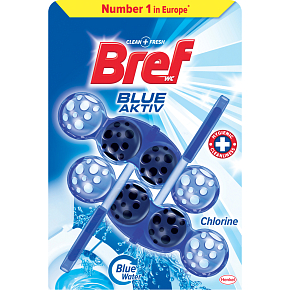 Bref WC Blue Aktiv Chlorine, WC blok v kuličkách, barví vodu modrým odstínem 2 × 50 g Bref WC Blue Aktiv Chlorine, WC blok v kuličkách, barví vodu modrým odstínem 2 × 50 g