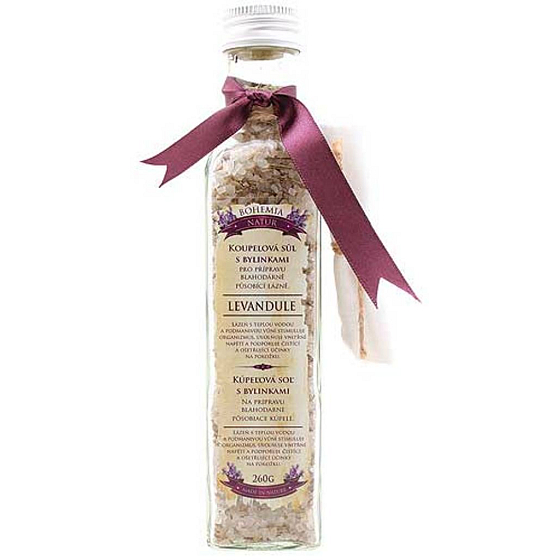 Böhmen Geschenke Lavendel mit Kräuterextrakt beruhigendes Badesalz mit Filterbeutel 260 g Glasabdeckung