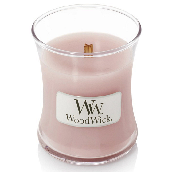 WoodWick Rosewood - Duftkerze aus Palisander mit Holzdocht und Deckelglas klein 85 g