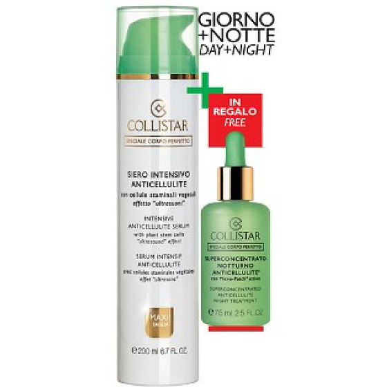 Collistar Intensive Anticellulite Serum (Siero Intensivo Anticellulite) Intensives Anti-Cellulite-Serum 200 ml + Superkonzentrierte Nachtbehandlung Nacht-Anti-Cellulite-Produkt 75 ml, Kosmetikset