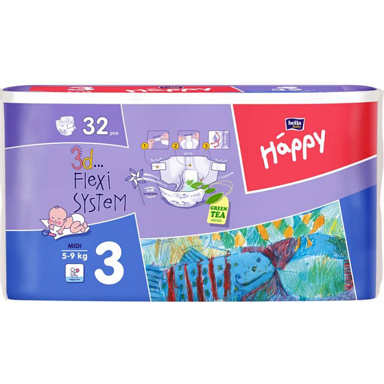 Bella Happy 3 Midi 5-9 kg Windelhöschen 32 Stück