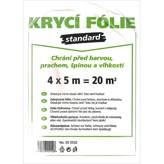 Standarddeckfolie schützt vor Farbe, Staub, Schmutz und Feuchtigkeit 4 x 5 m