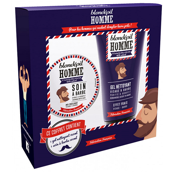 Blondépil Homme Feuchtigkeitscreme für Gesicht und Bart für Männer 100 ml + Reinigungsgel für Gesicht und Bart 150 ml, Kosmetikset