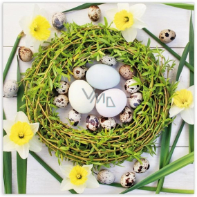 Aha Papierservietten 3 Lagen 33 x 33 cm 20 Stück Osterkranz grün, Narzissen, Tulpen