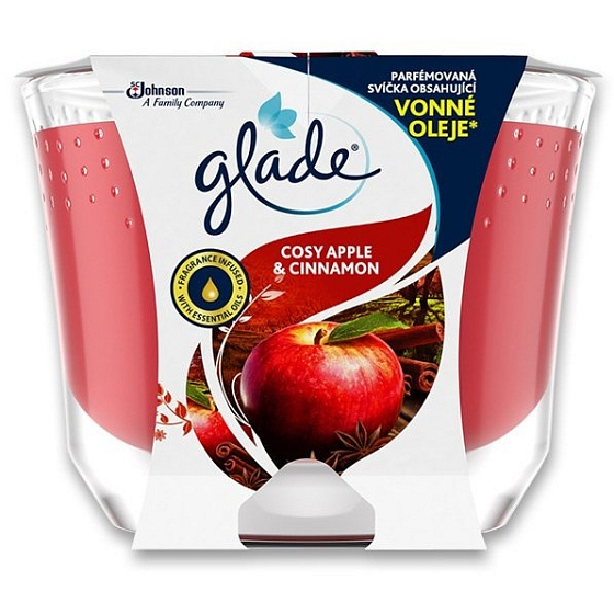 Glade Maxi Cosy Apple & Cinnamon mit Apfel- und Zimtduft Duftkerze im Glas, Brenndauer bis zu 52 Stunden 224 g