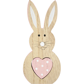 Kaninchen aus Holz mit rosa Herz 16 cm