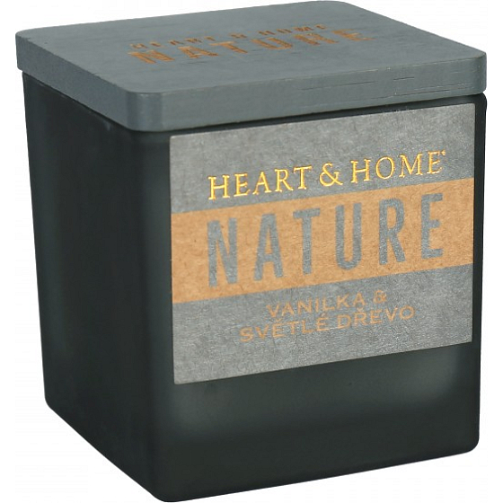 Heart & Home Nature Vanille und helles Holz Duftkerze großes Glas, Brenndauer bis zu 20 Stunden 90 g