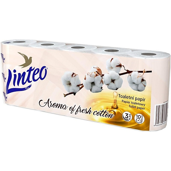 Linteo Premium Cotton Fresh Toilettenpapier mit frischem Baumwollduft weiß 130 Stück 3lagig 15 m 10 Stück