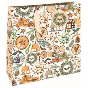 Nekupto Geschenkpapier Tasche Luxus 33 x 33 cm Weihnachten hölzerne Ornamente