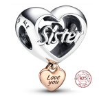 Sterling Silber 925 Herz und Inschrift Ich liebe dich Schwester - Love you Sister, Perle für Armband Familie