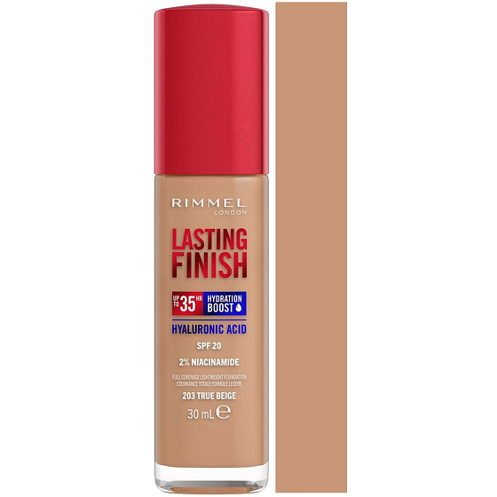 Rimmel Lasting Finish Hyaluronsäure Langanhaltendes feuchtigkeitsspendendes Make-up 203 True Beige 30 ml