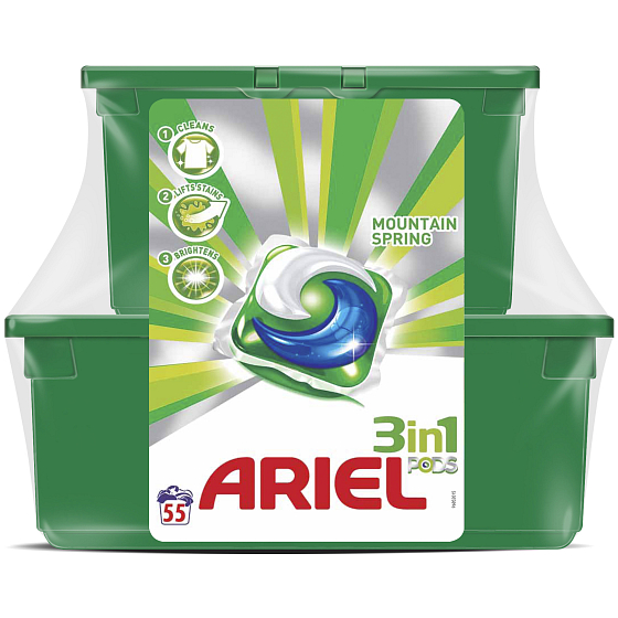 Ariel 3in1 Mountain Spring Gelkapseln zum Waschen von Kleidung 23 Stück + 32 Stück