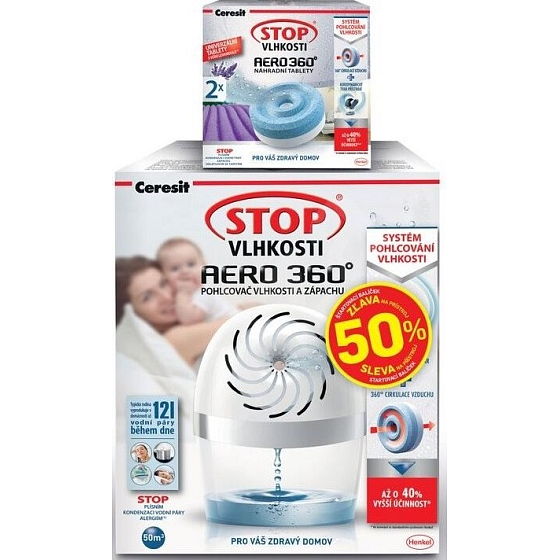 Ceresit Stop Moisture Aero 360 Feuchtigkeitsabsorber komplett weiß 450 g + Ceresit Stop Moisture Aero 360 Lavendel Ersatztabletten 2 x 450 g
