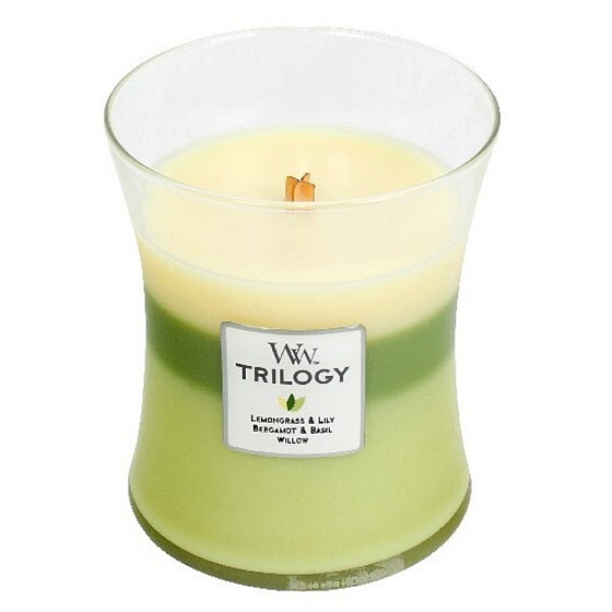WoodWick Trilogy Garden Oasis - Duftkerze für Gartenoasen mit Holzdocht und Deckelglas Medium 275 g
