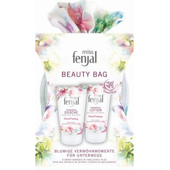 Fenjal Miss Floral Fantasy Duschgel 75 ml + Körpermilch 75 ml + Kosmetiktäschchen, kosmetisches Set