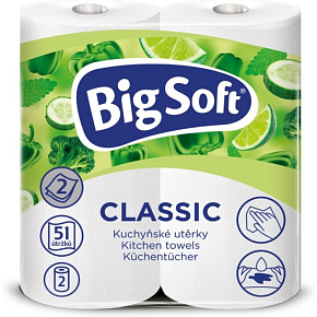 Big Soft Classic 2-lagige Küchenpapierhandtücher, 2× 51 Stück, 2 Rollen