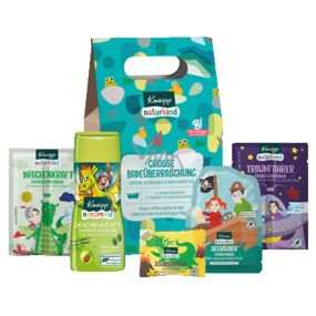 Kneipp Große Badeüberraschung für Jungen Dragon Power Badesalz 40 g + Space Ride Badesalz 40 g + Dragon Power Shampoo und Duschgel 200 ml + Pirate's Quest Badeschaum 40 ml + Dragon Magic Brausetablette 80 g, Kosmetikset für Kinder