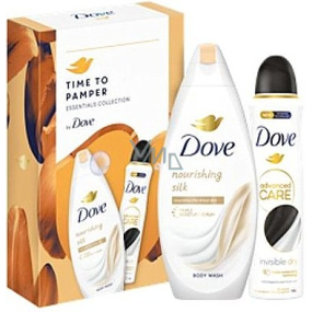 Dove Time To Pamper Nourishing Silk pflegendes Duschgel 250 ml + Advanced Care Invisible Dry Antitranspirant Deodorant Spray 150 ml, Kosmetikset für Frauen