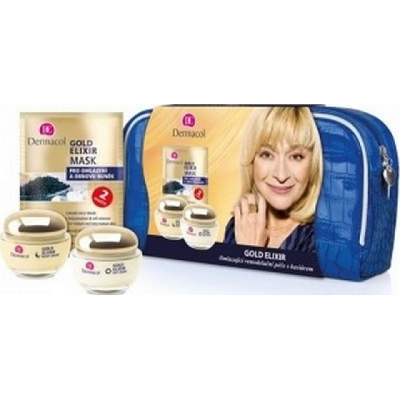 Dermacol Gold Elixir Tag- und Nachtcreme 2 x 50 ml + Maske 2 x 8 g + Beutel, Kosmetikset