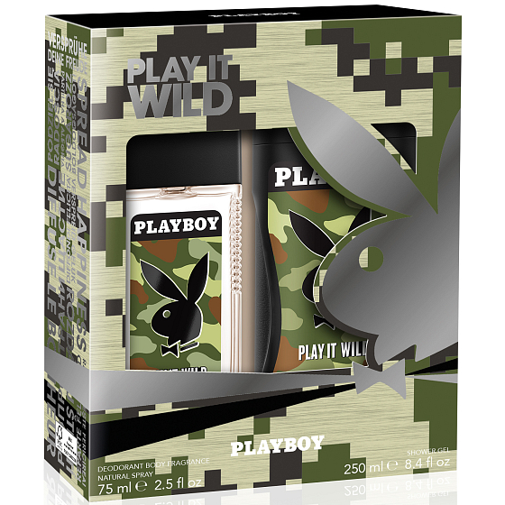 Playboy Play It Wild für Ihn parfümiertes Deodorantglas 75 ml + Duschgel 250 ml, Kosmetikset
