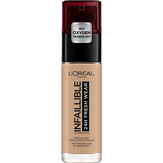 Loreal Paris Infallible 24H Fresh Wear Foundation Make-up deckt Unvollkommenheiten ab, verschmiert nicht, trocknet die Haut nicht aus 220 Sand 30 ml