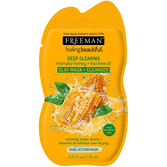 Freeman Feeling Beautiful Manuko Honig und Teebaumöl Kaolin Reinigung Tonmaske für fettige und geschädigte Haut 15 ml