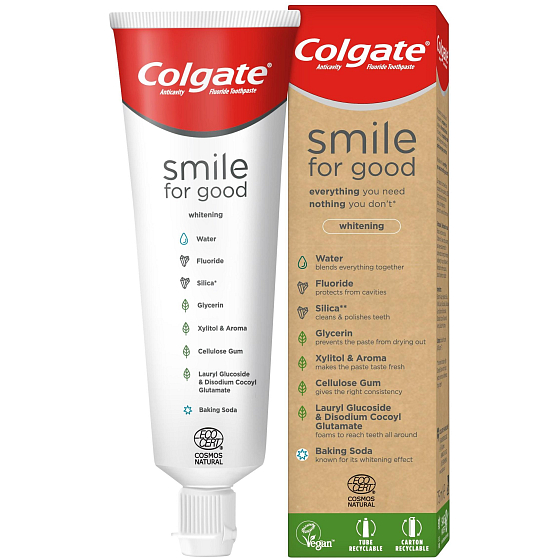 Colgate Smile für guten Schutz Whitening recycelbare, vegane Zahnpasta enthält 99,7% Inhaltsstoffe natürlichen Ursprungs 75 ml
