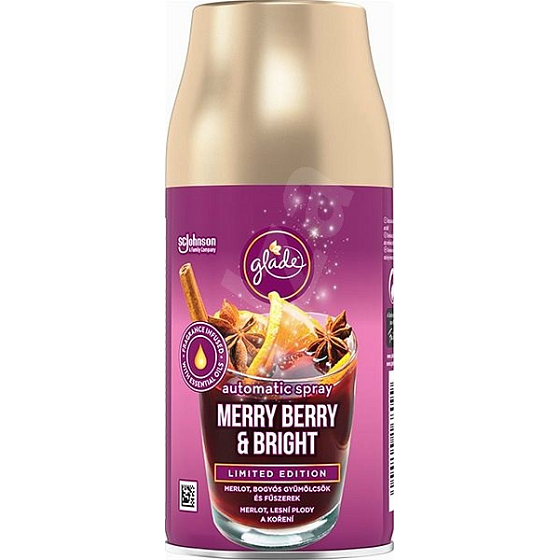 Glade Merry Berry & Bright automatischer Lufterfrischer mit dem Duft von Merlot, Beeren und Gewürzen, Nachfüllspray 269 ml