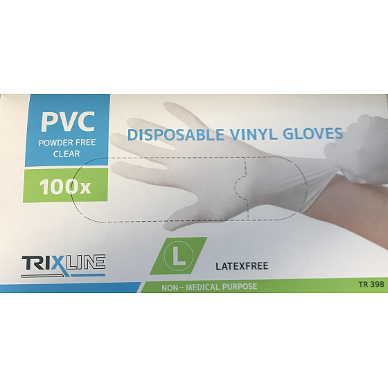 Trixline Hygienic Einweghandschuhe aus Vinyl, Größe L, Schachtel mit 100 Stück