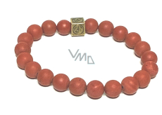 Jaspis rot matt mit königlichem Mantra Ohm-Armband elastischer Naturstein, Kugel 8 mm / 16-17 cm, Vollpflegestein
