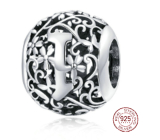 Sterling Silber 925 Magic Alphabet Buchstabe I mit Blumen, Perle für Armband