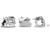 Charm Sterling Silber 925 Graduation - Graduation Kappe, Buch, Schriftrolle 2024, Armband Perle
