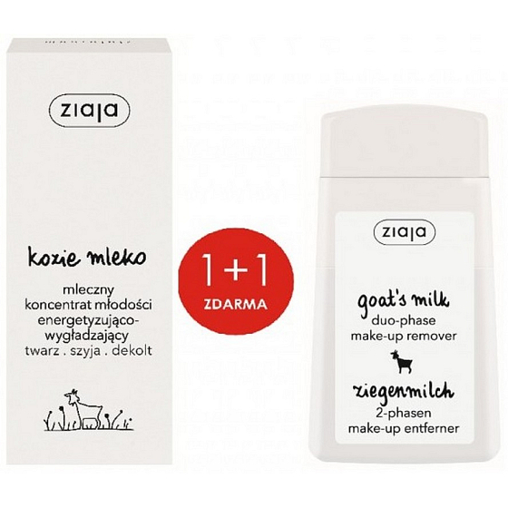 Ziaja Ziegenmilch glättendes Hautserum 50 ml + Ziegenmilch Zweiphasen-Augen- und Lippen-Make-up-Entferner 120 ml, Duopack