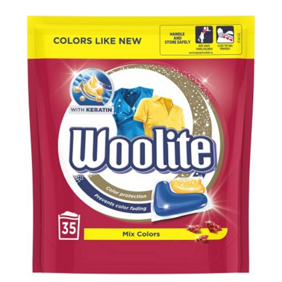 Woolite Mix Colors Keratin Universalkapseln zum Waschen farbiger Wäsche, zum Schutz vor Formverlust und zur Aufrechterhaltung der Farbintensität XL 35 Stück
