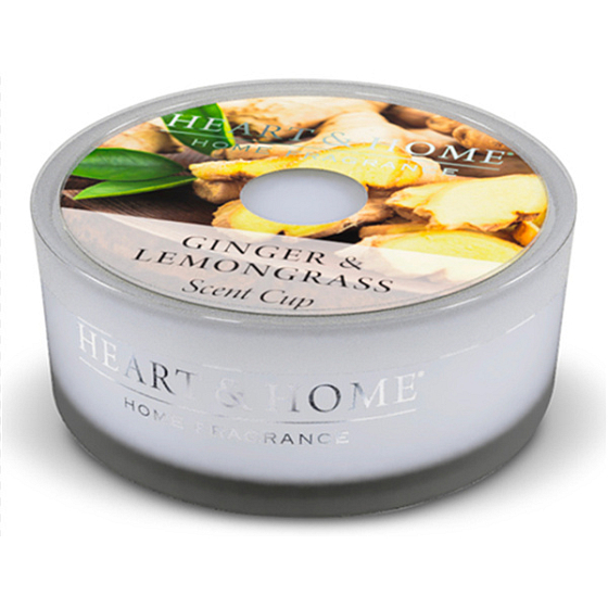 Die Duftkerze Heart & Home Ginger und Lemongrass Soy in einer Schüssel brennt bis zu 12 Stunden. 38 g