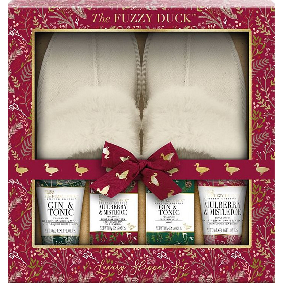 Baylis & Harding The Fuzzy Duck Winter Wonderland Wasserbadkristalle für die Füße 100 g + Seife 100 g + Fußmilch 50 ml + Waschgel 50 ml + Hausschuhe, Kosmetikset für Damen