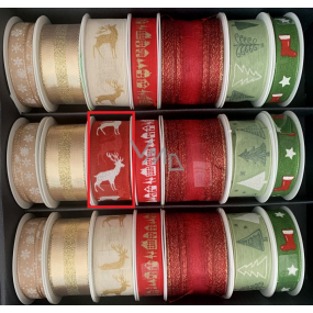 Nekupto Fabric Weihnachtsband Rot weiß Hirsch 25 mm x 2,5 m
