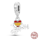 Charm Sterlingsilber 925 Spanien Flagge Herz - Ich liebe Spanien, 2-in-1 Anhänger für Armband Reisen